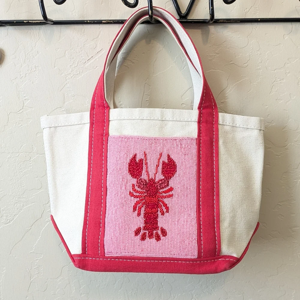 Anthropologie Celandine Beaded Lobester Canvas Tote - Picture 2 of 7